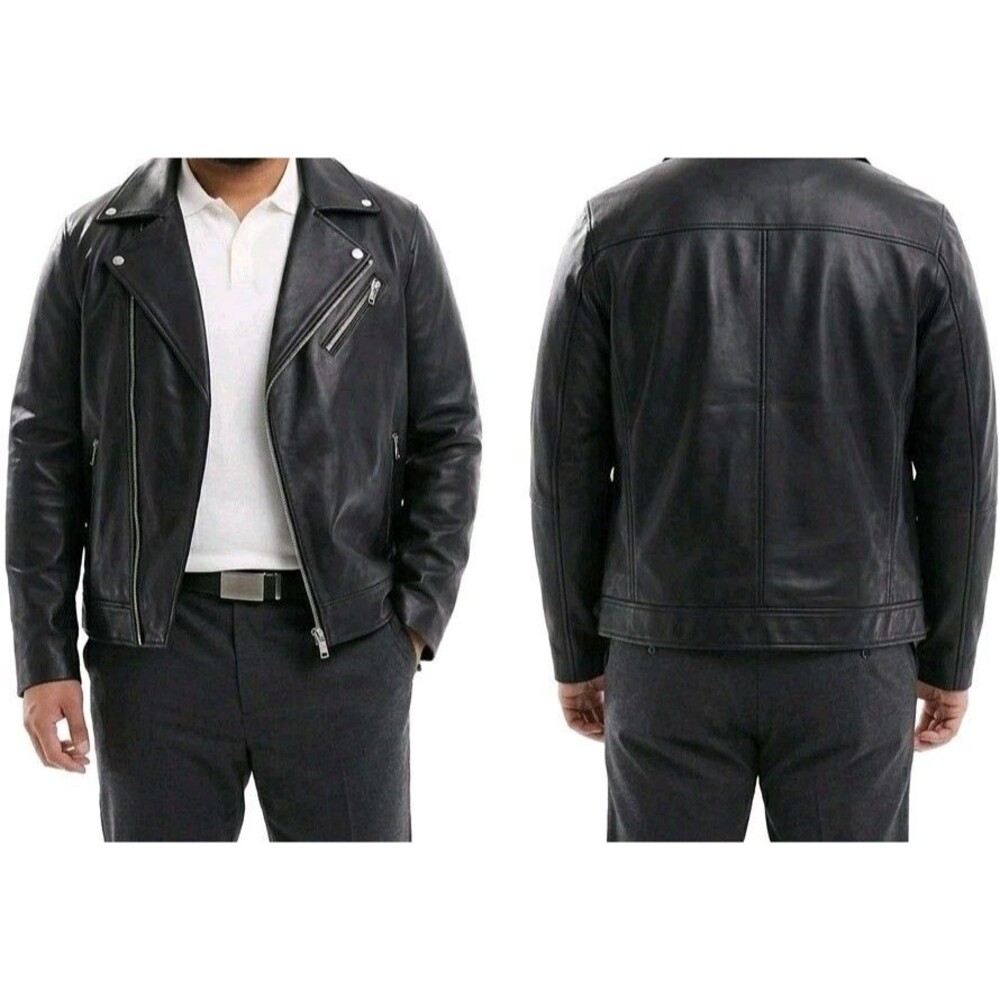 ASOS Design 100% Genuine Leather Black Moto Jacket Men’s 6XL (Chest 52-54”) $250